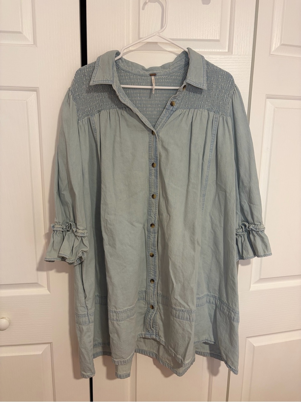 Free People Light Blue Button-Front Midi Dress